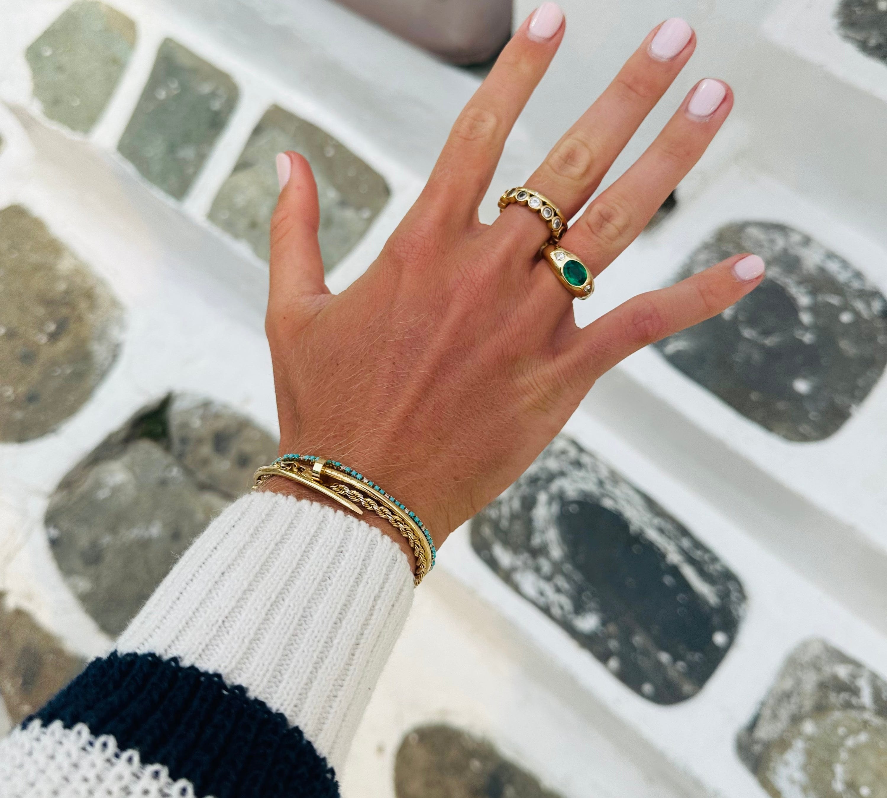 Rings 14K & 18K Gold Oval Emerald & Diamond Dome Ring