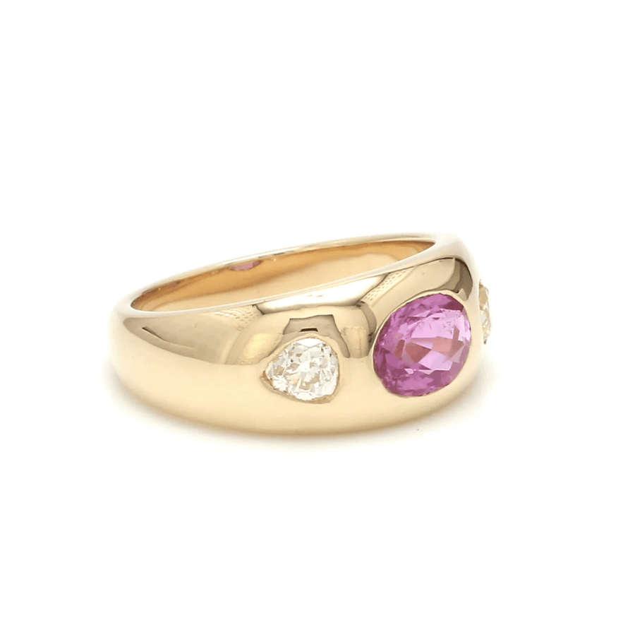 Rings 14K & 18K Gold Oval Pink Sapphire & Diamond Dome Ring
