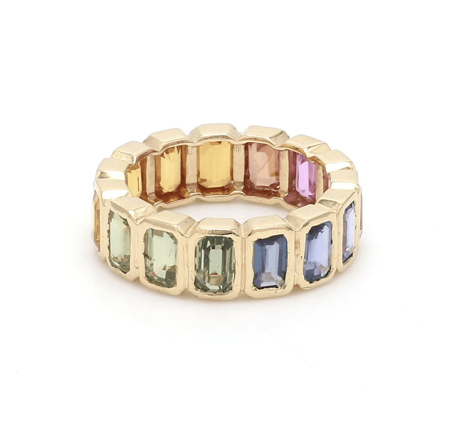 Rings 14K & 18K Gold Rainbow Eternity Ring, Bezel Set