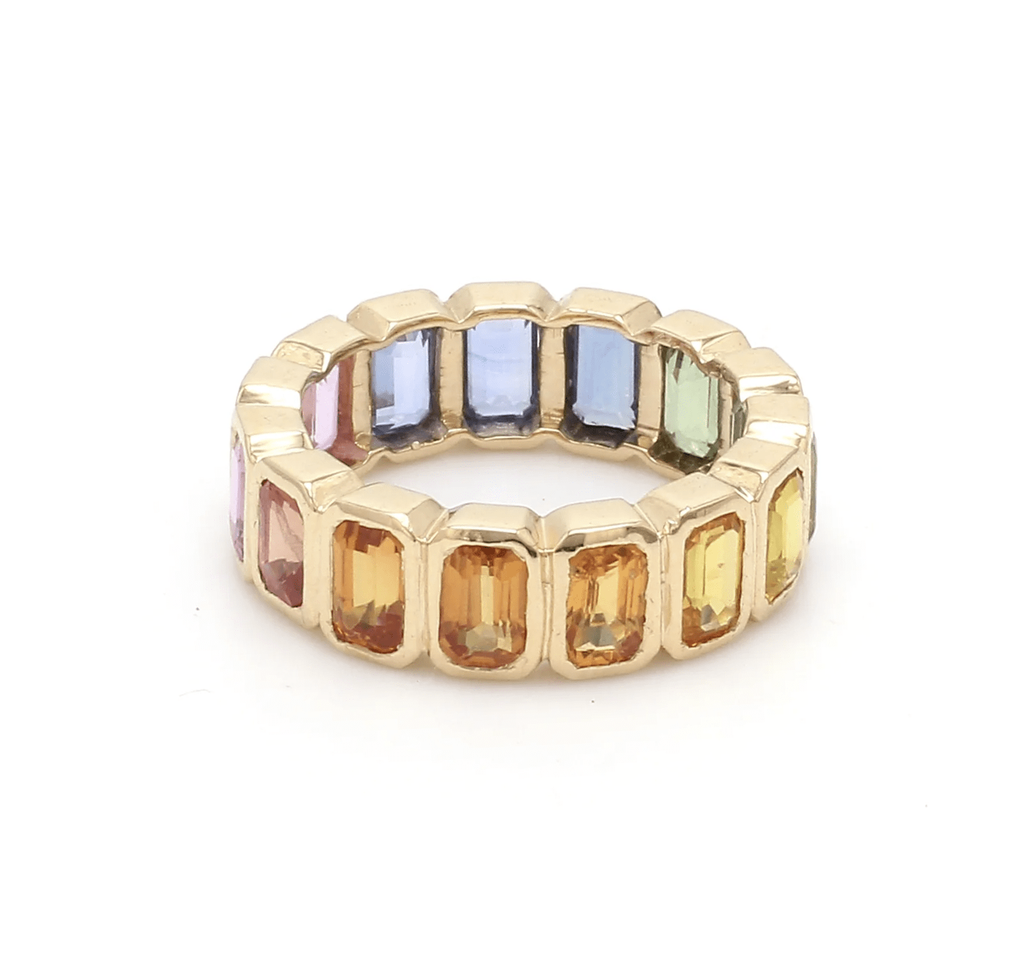 Rings 14K & 18K Gold Rainbow Eternity Ring, Bezel Set
