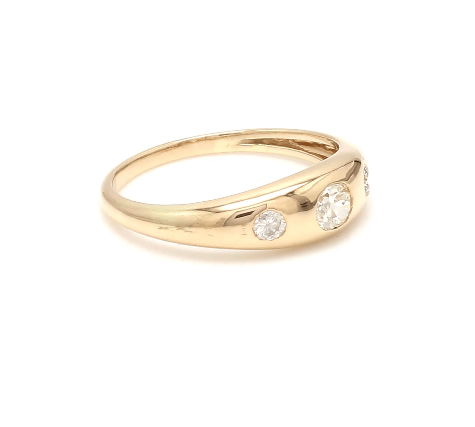 Rings 14K & 18K Gold Round Three Diamond Dome Ring