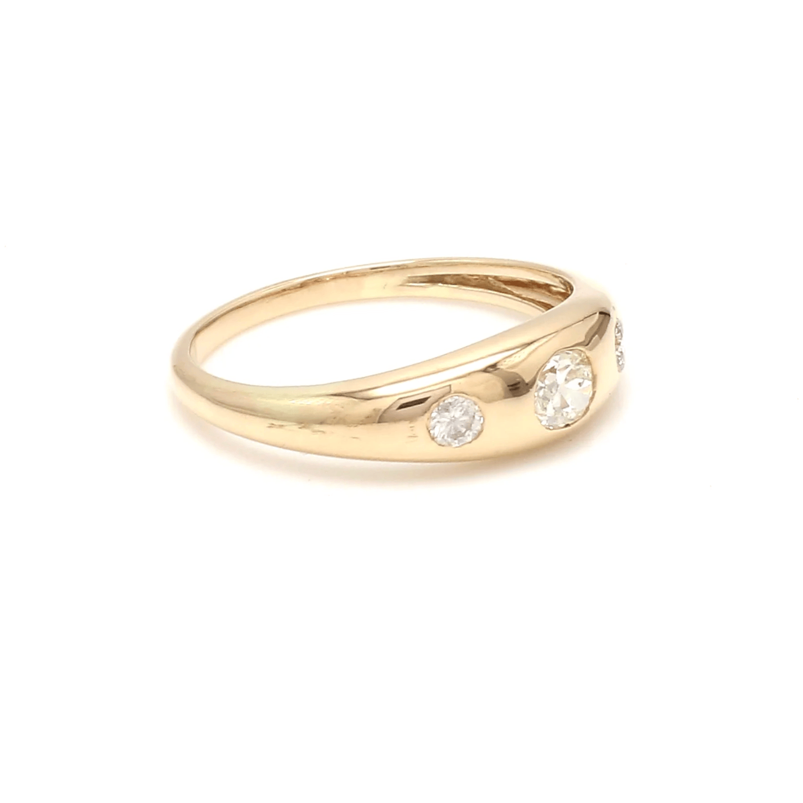 Rings 14K & 18K Gold Round Three Diamond Dome Ring