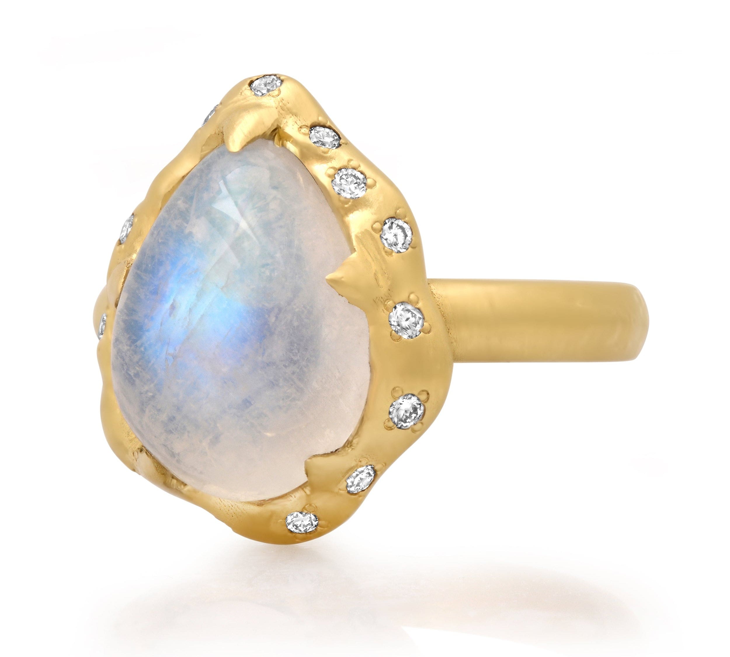Rings 14K & 18K Pear Moonstone and Diamond Ring