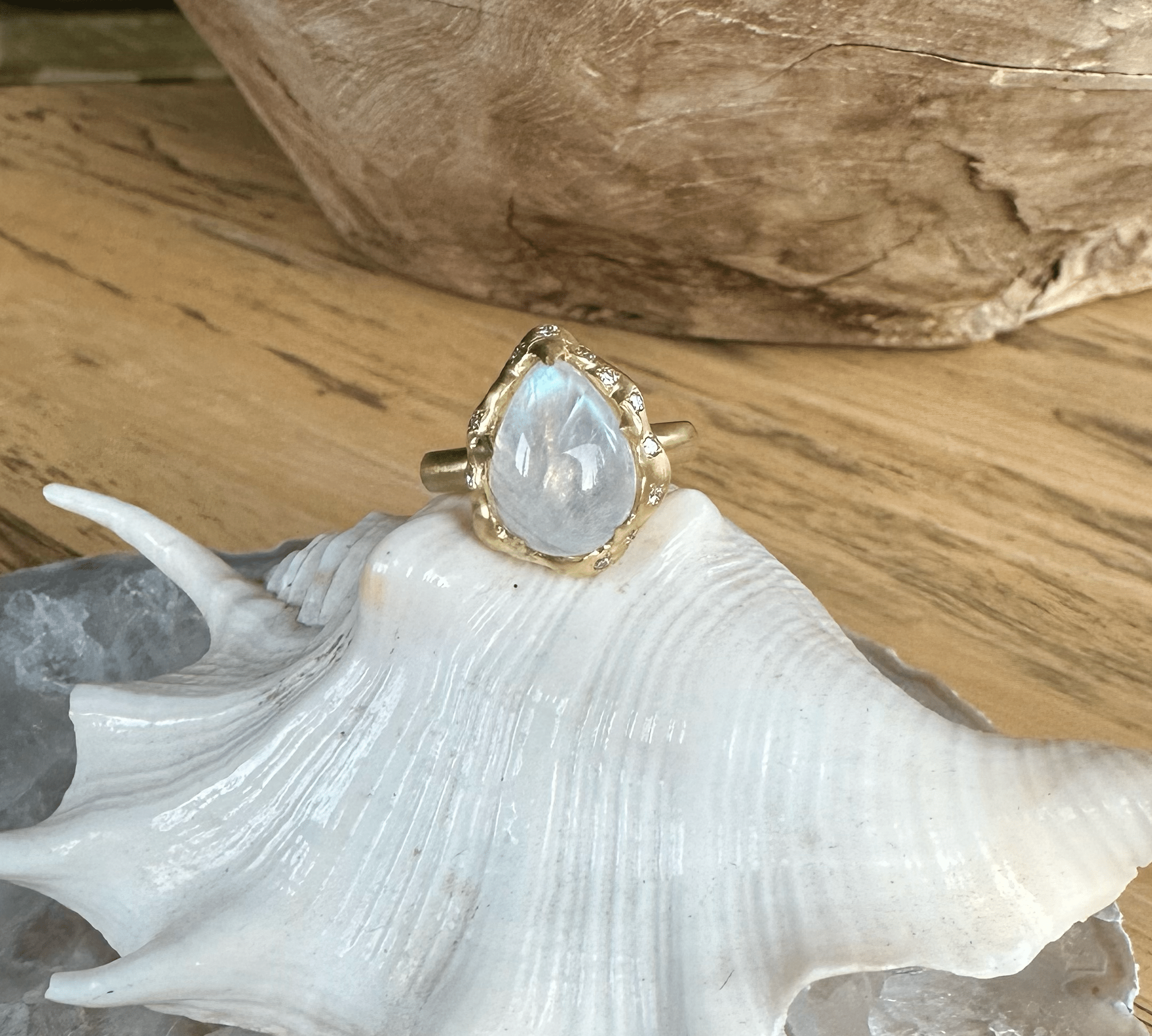 Rings 14K & 18K Pear Moonstone and Diamond Ring