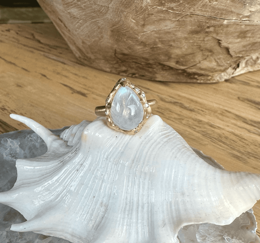 Rings 14K & 18K Pear Moonstone and Diamond Ring