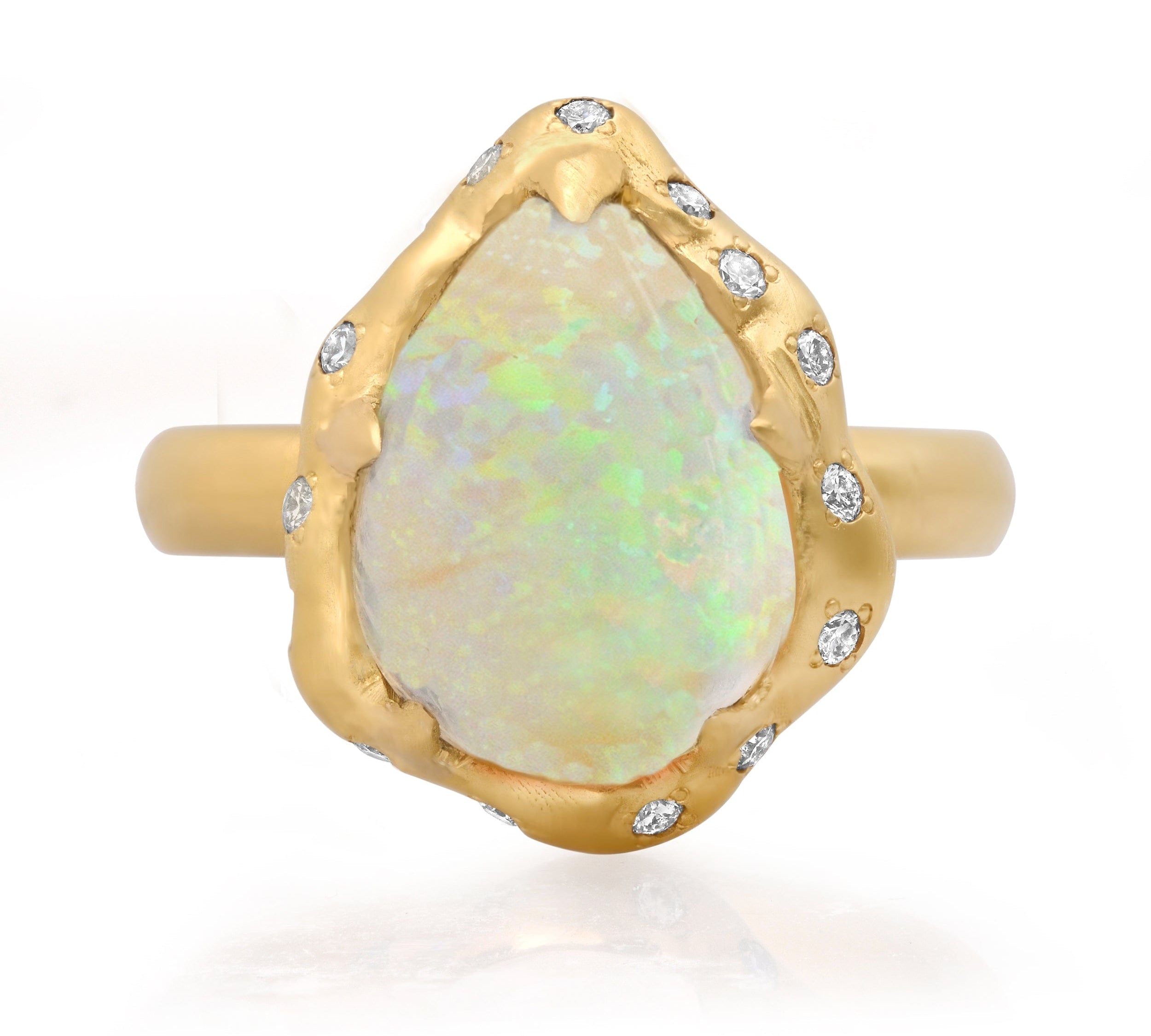 Rings 14K & 18K Pear Opal and Diamond Ring