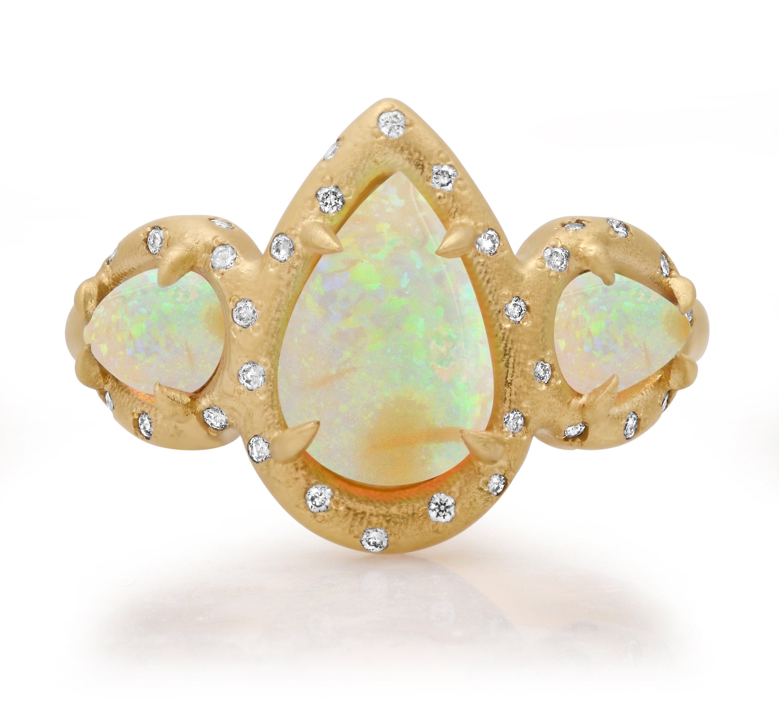 Rings 14K & 18K Three Opal and Diamond Ring