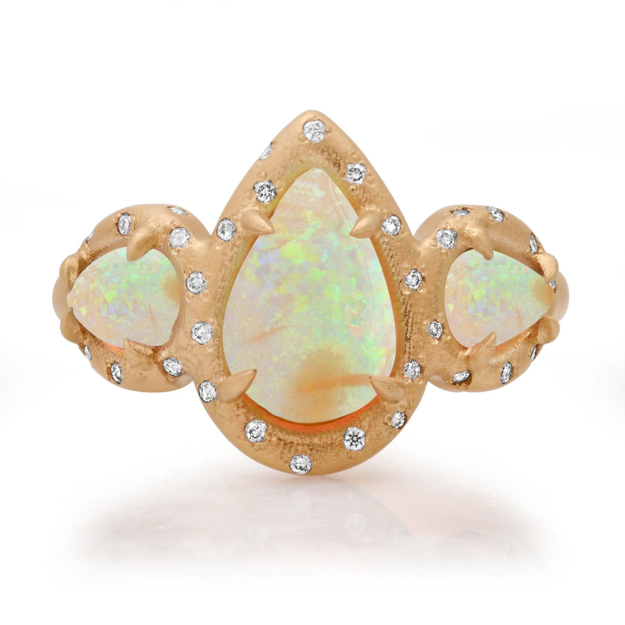 Rings 14K & 18K Three Opal and Diamond Ring