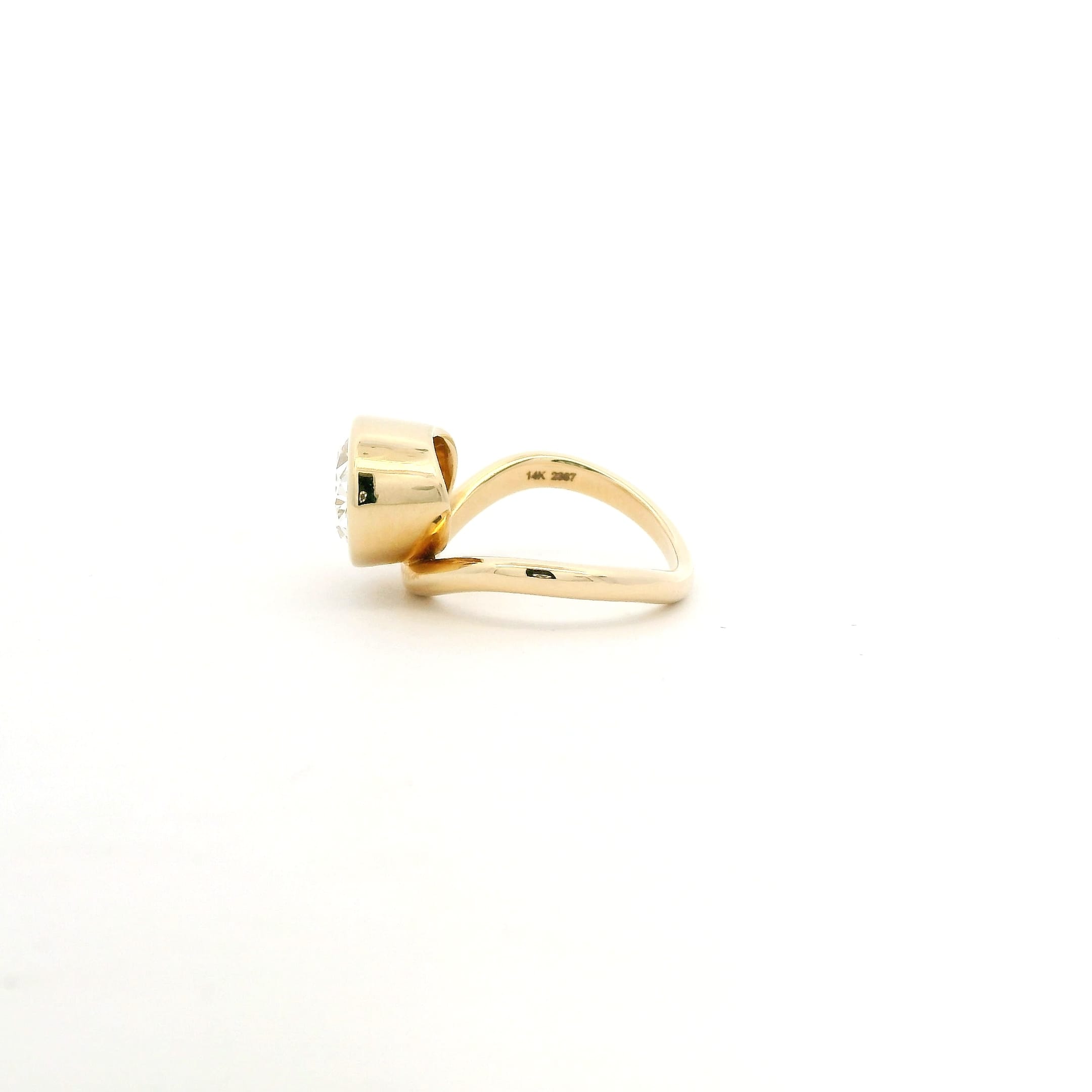 Rings 14K and 18K Gold Bezel Oval Diamond Wave Ring, Lab Grown