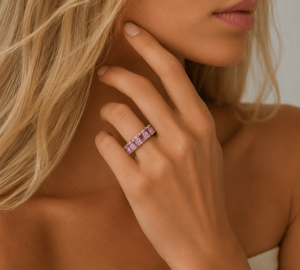 Rings 14K and 18K Gold Pink Sapphire and Diamond Eternity Ring