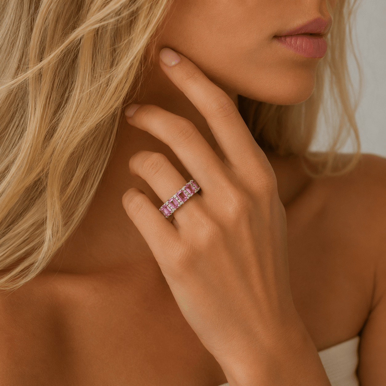 Rings 14K and 18K Gold Pink Sapphire and Diamond Eternity Ring