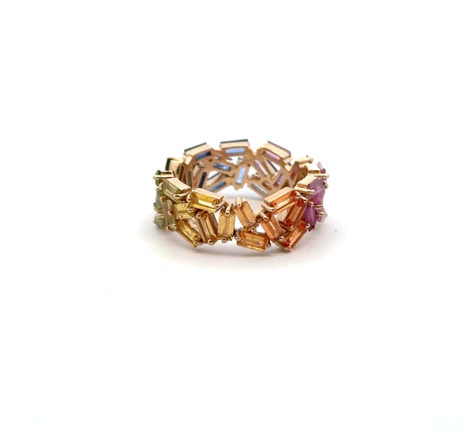 Rings 14K and 18K Gold Rainbow Sapphire Eternity Band, Random Set