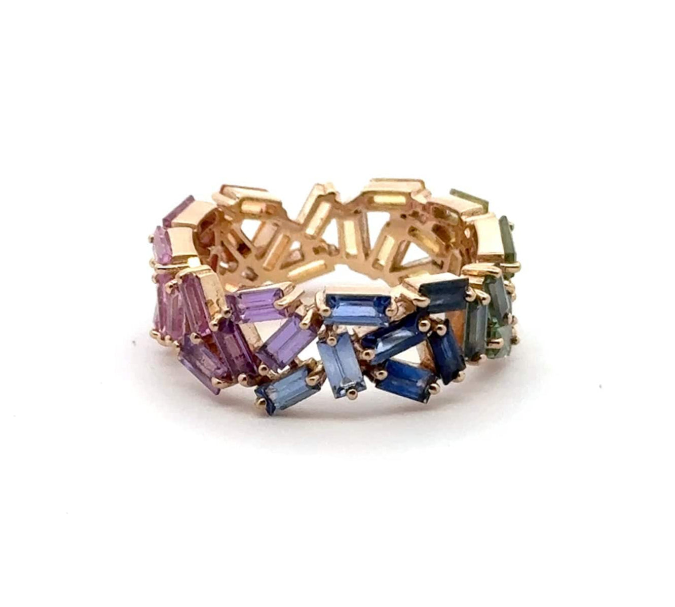Rings 14K and 18K Gold Rainbow Sapphire Eternity Band, Random Set