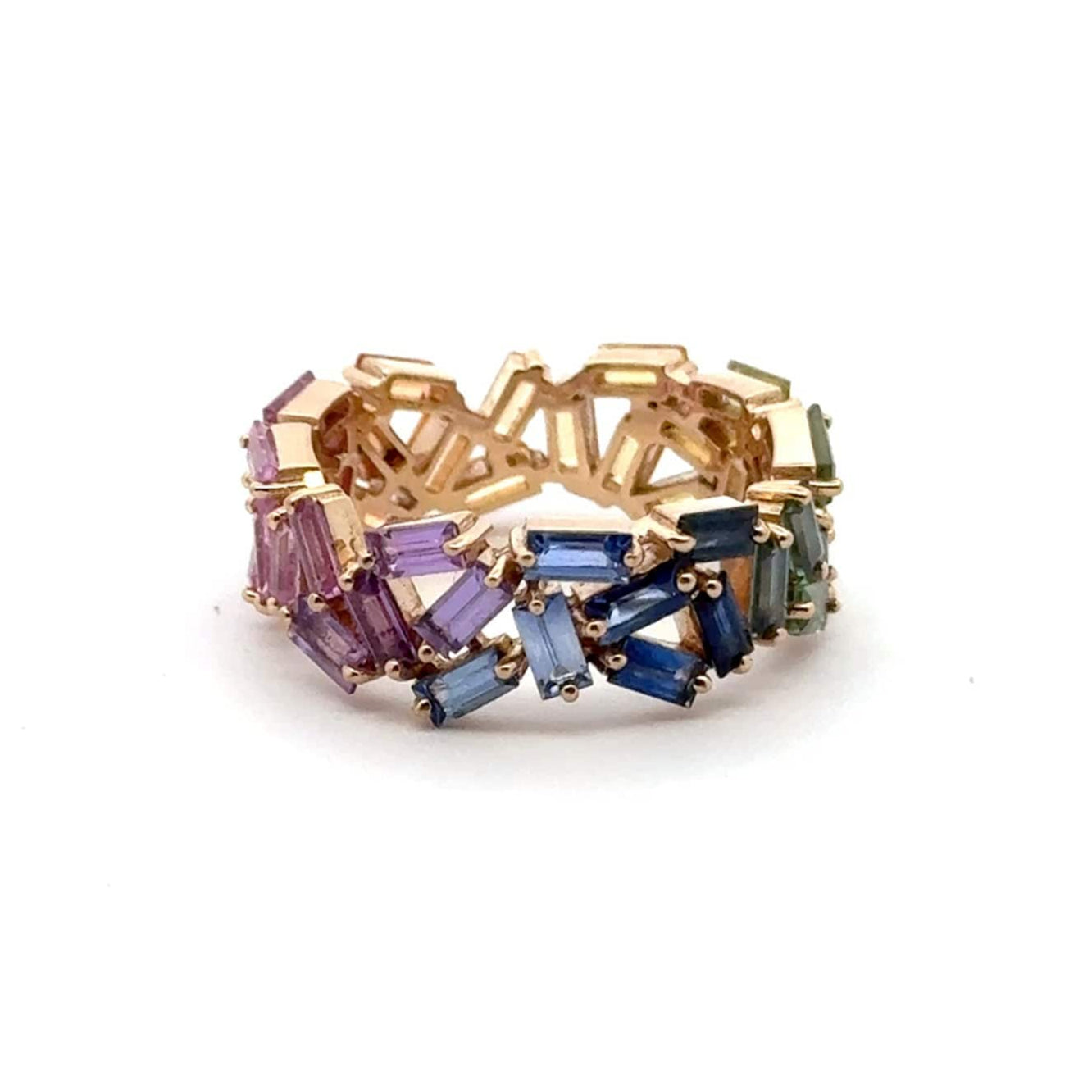 Rings 14K and 18K Gold Rainbow Sapphire Eternity Band, Random Set