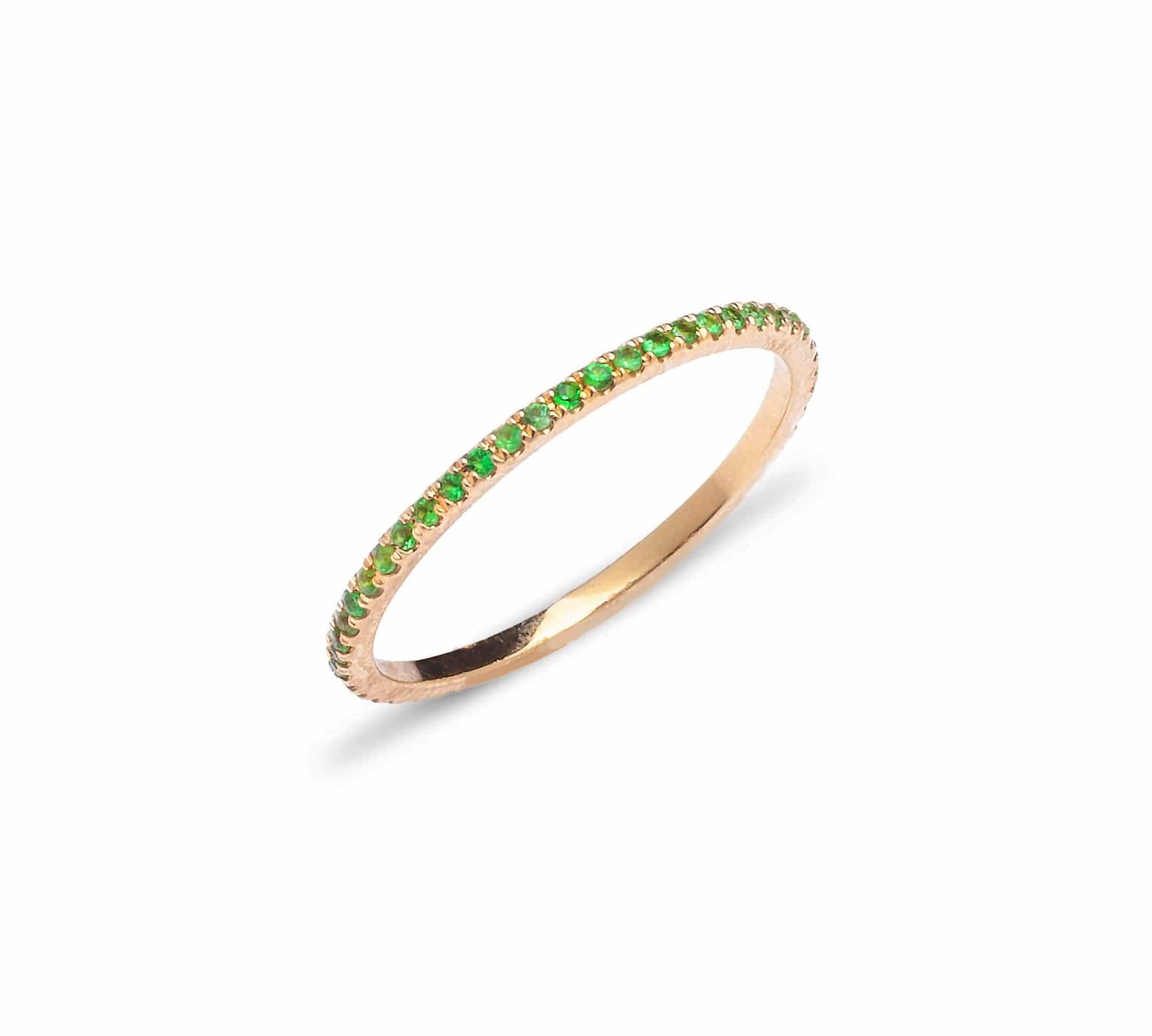 Rings 14K Gold and GreenTsavorite Eternity Stacking Rings