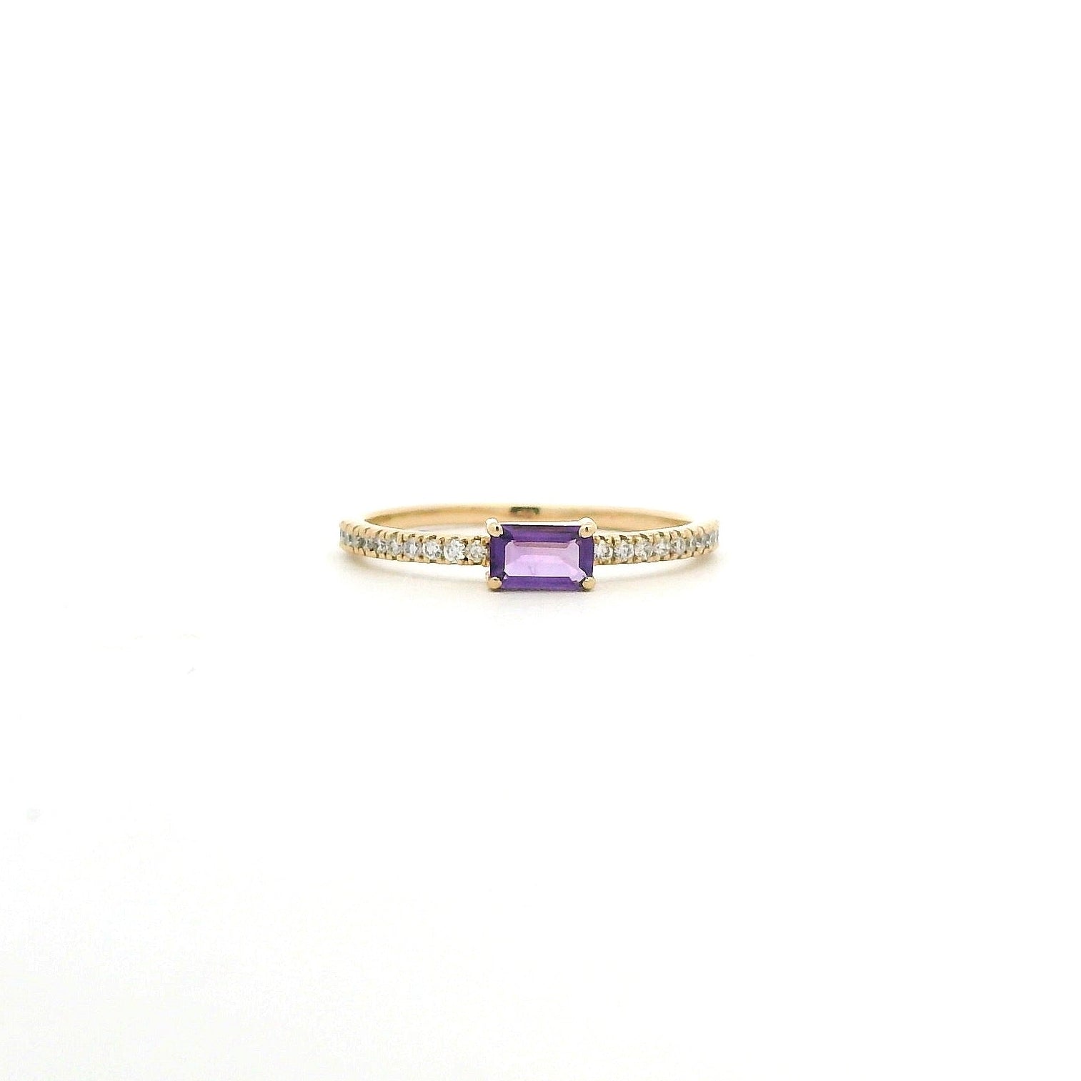 Rings 14K Gold Babycake East West Colored Gemstone Baguette And Diamond Ring