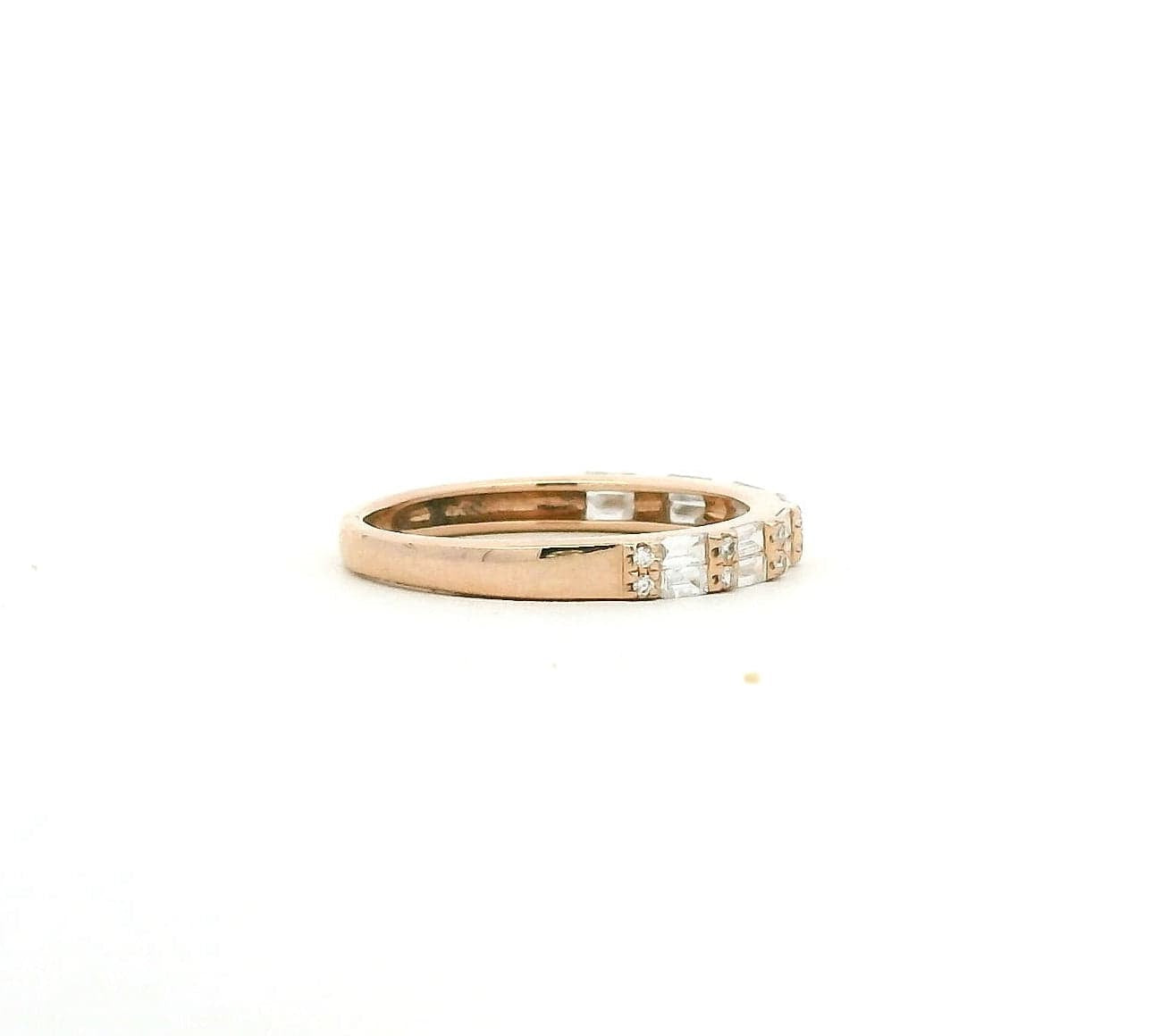 Rings 14K Gold East West Round and Baguette Diamond Ring