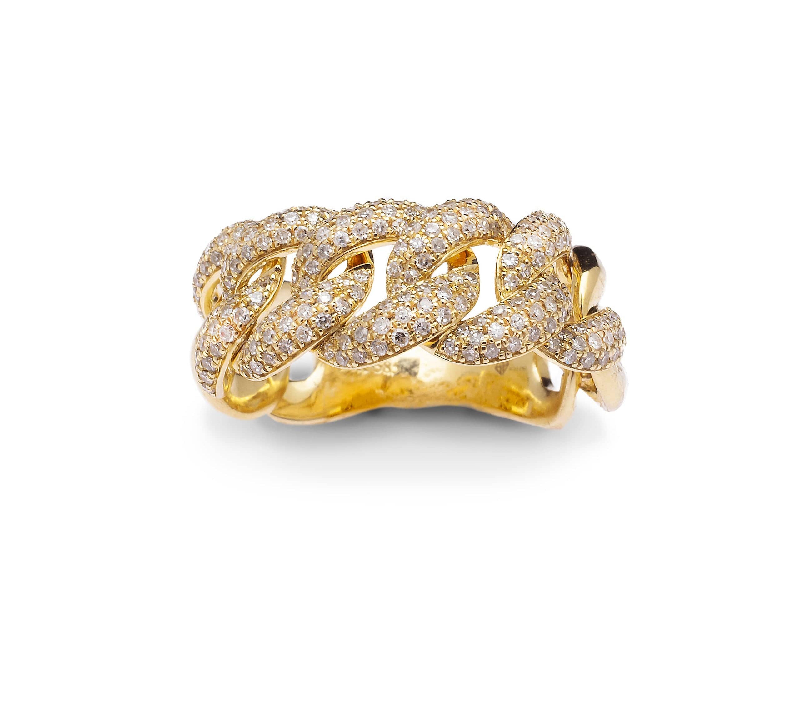 Rings 14K Gold Large Micro-Pave Cuban Link Chain Diamond Ring
