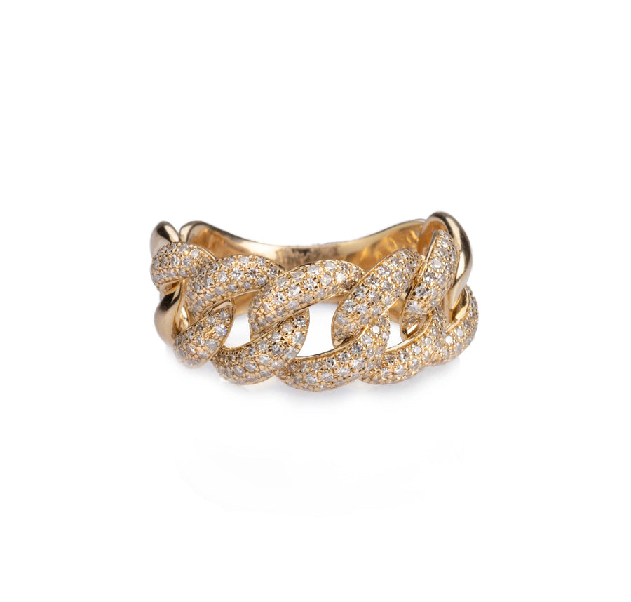 Rings 14K Gold Large Micro-Pave Cuban Link Chain Diamond Ring