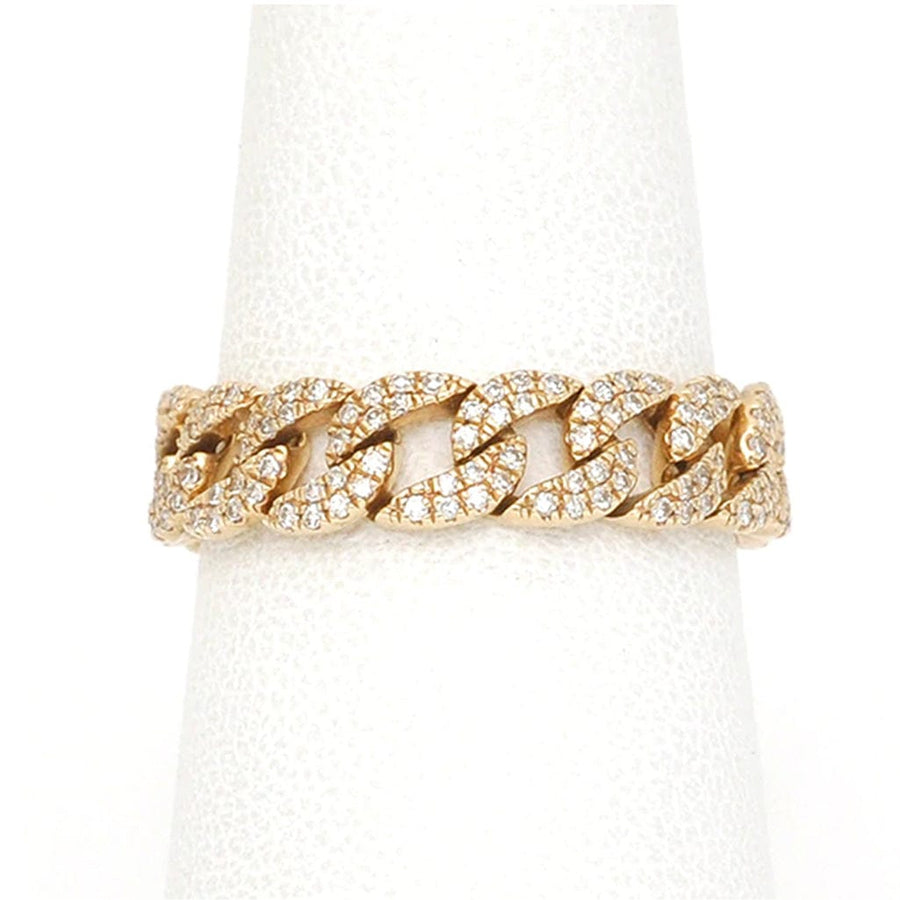 Rings 14K Gold Medium Cuban Chain Micro-Pave Diamond Ring