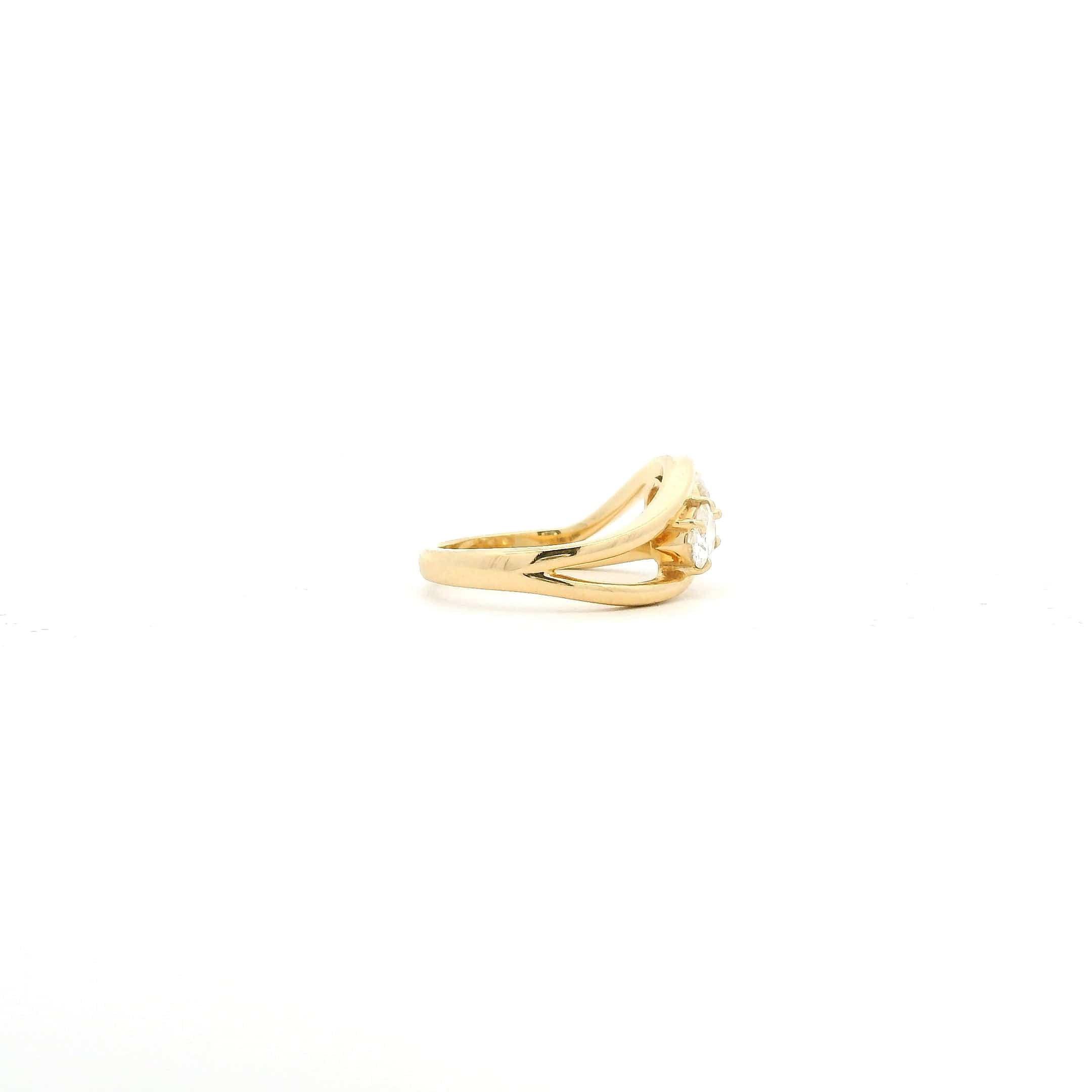 Rings 14K Gold Oval Pear Diamond Wave Ring