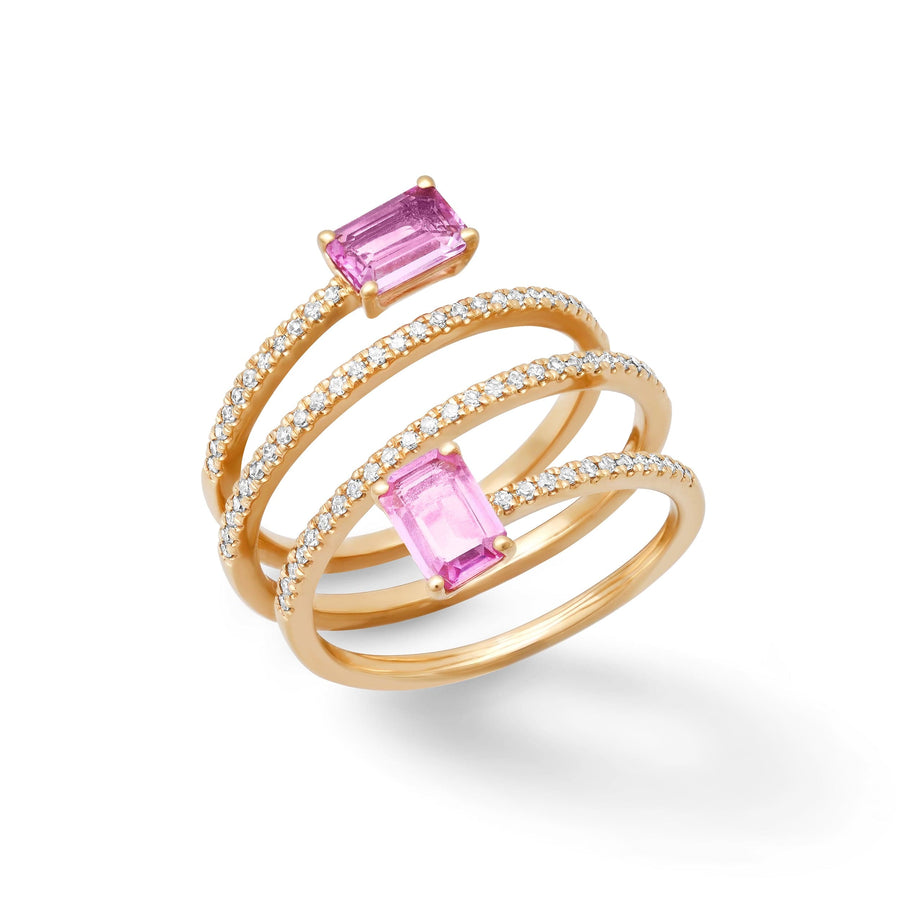 Rings 14K Gold Pink Sapphire and Diamond Wrap Around RIng