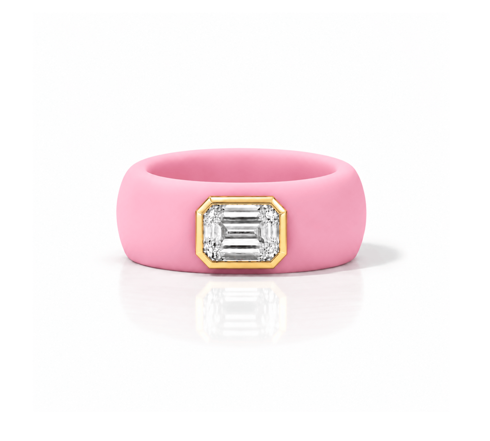 Rings 14K gold Silicone Stretch Bezel Set Emerald Cut Diamond Ring, 1-1.2 cts , Lab Grown