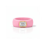 Rings 14K gold Silicone Stretch Bezel Set Emerald Cut Diamond Ring, 1-1.2 cts , Lab Grown