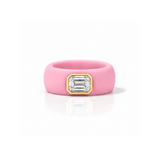 Rings 14K gold Silicone Stretch Bezel Set Emerald Cut Diamond Ring, 1-1.2 cts , Lab Grown