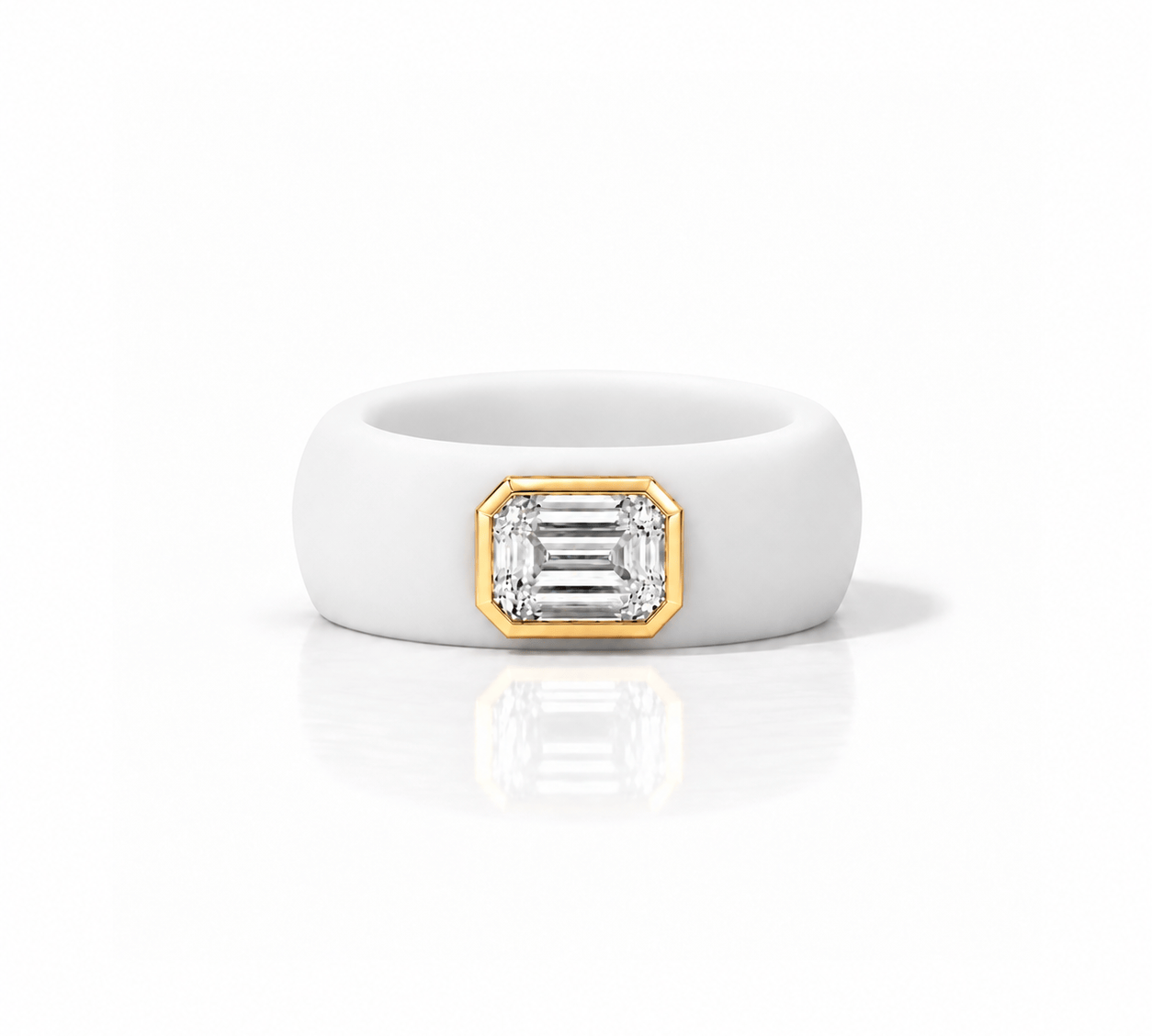 Rings 14K gold Silicone Stretch Bezel Set Emerald Cut Diamond Ring, 1-1.2 cts , Lab Grown