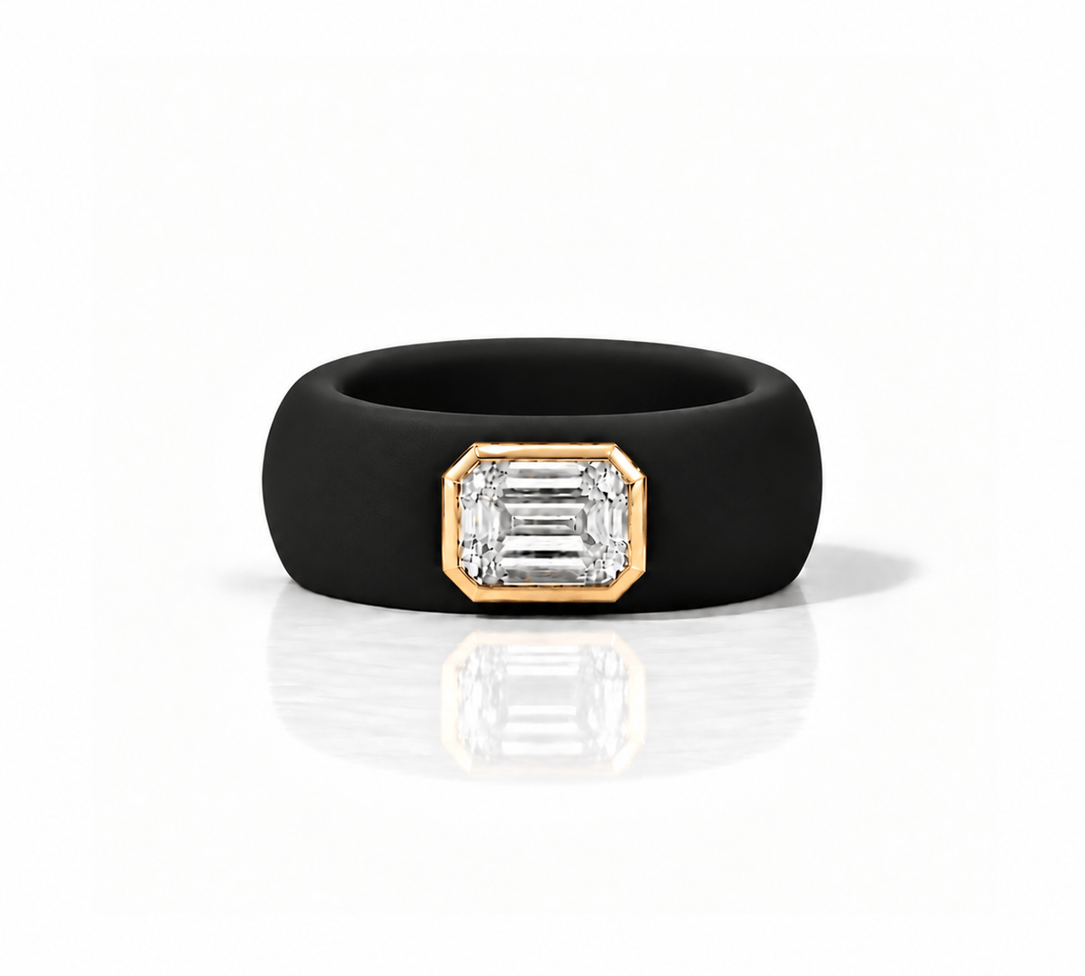 Rings 14K gold Silicone Stretch Bezel Set Emerald Cut Diamond Ring, 1-1.2 cts , Lab Grown