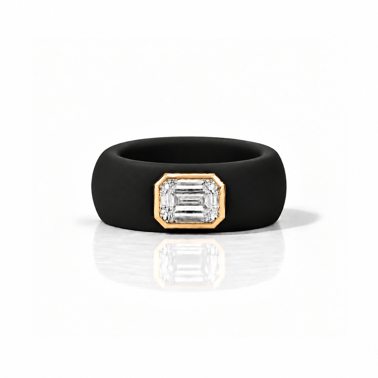 Rings 14K gold Silicone Stretch Bezel Set Emerald Cut Diamond Ring, 1-1.2 cts , Lab Grown