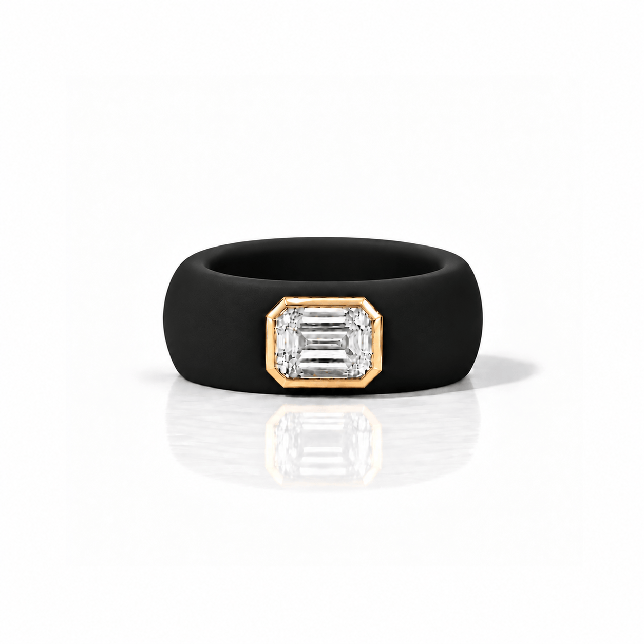 Rings 14K gold Silicone Stretch Bezel Set Emerald Cut Diamond Ring, 1-1.2 cts , Lab Grown