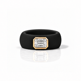 Rings 14K gold Silicone Stretch Bezel Set Emerald Cut Diamond Ring, 1-1.2 cts , Lab Grown