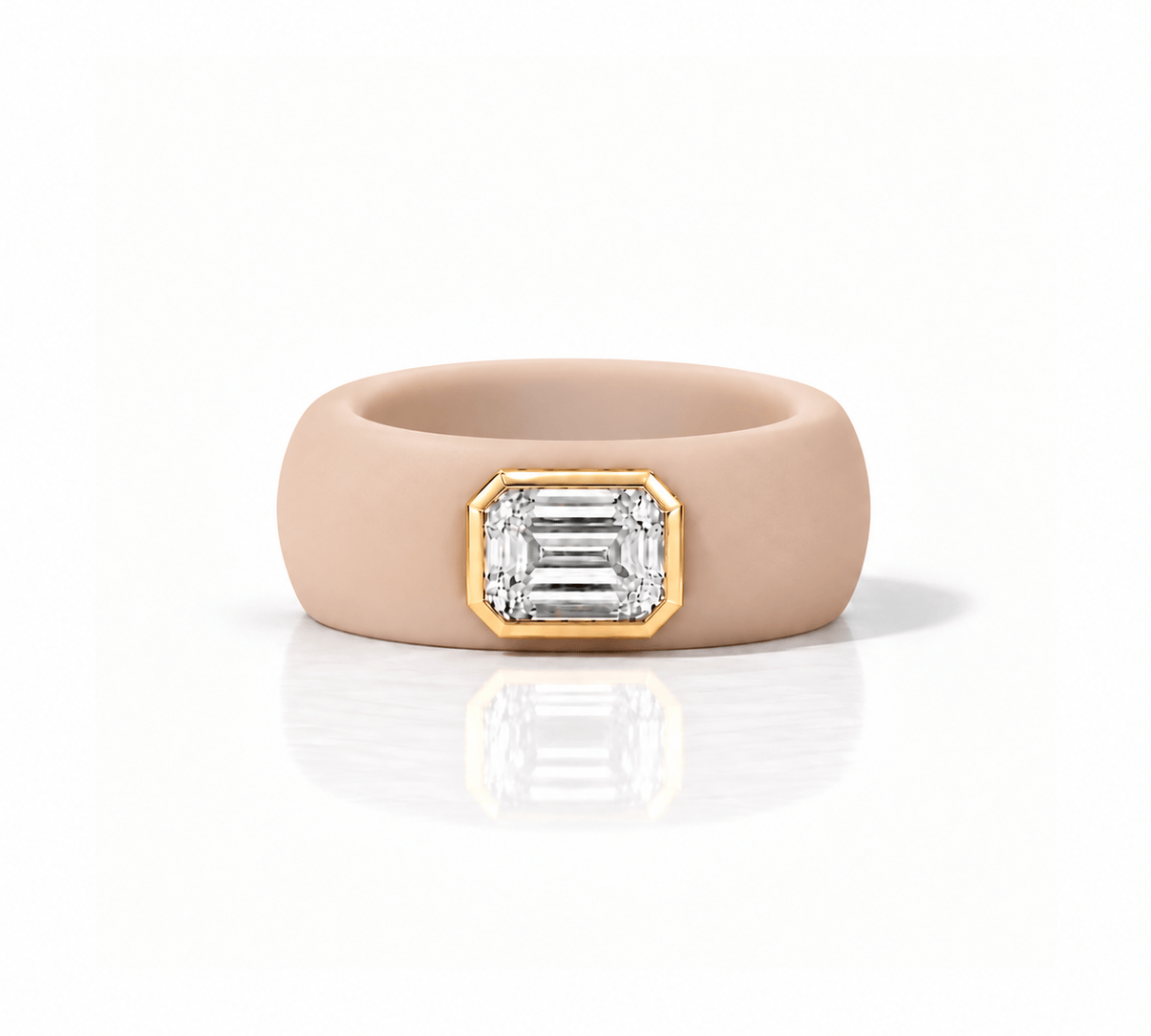Rings 14K gold Silicone Stretch Bezel Set Emerald Cut Diamond Ring, 1-1.2 cts , Lab Grown