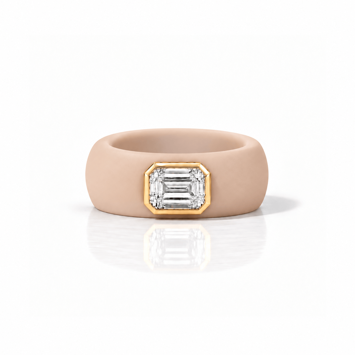 Rings 14K gold Silicone Stretch Bezel Set Emerald Cut Diamond Ring, 1-1.2 cts , Lab Grown
