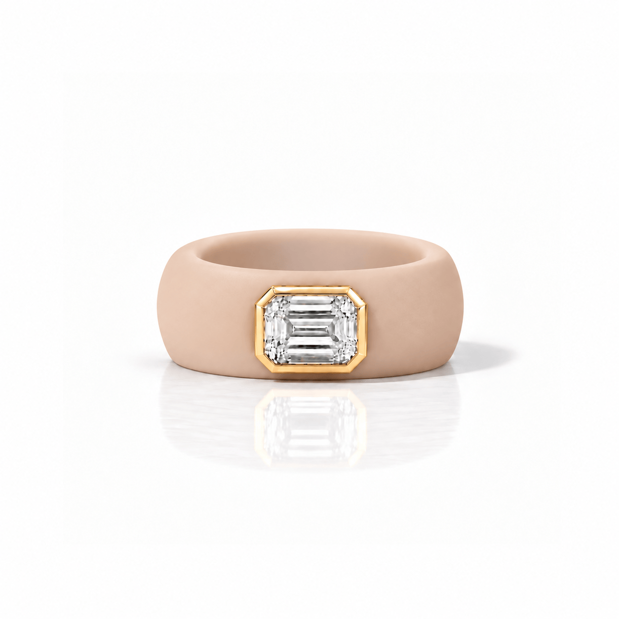 Rings 14K gold Silicone Stretch Bezel Set Emerald Cut Diamond Ring, 1-1.2 cts , Lab Grown