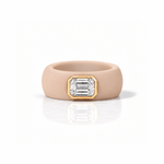 Rings 14K gold Silicone Stretch Bezel Set Emerald Cut Diamond Ring, 1-1.2 cts , Lab Grown
