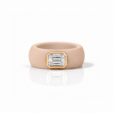 Rings 14K gold Silicone Stretch Bezel Set Emerald Cut Diamond Ring, 1-1.2 cts , Lab Grown