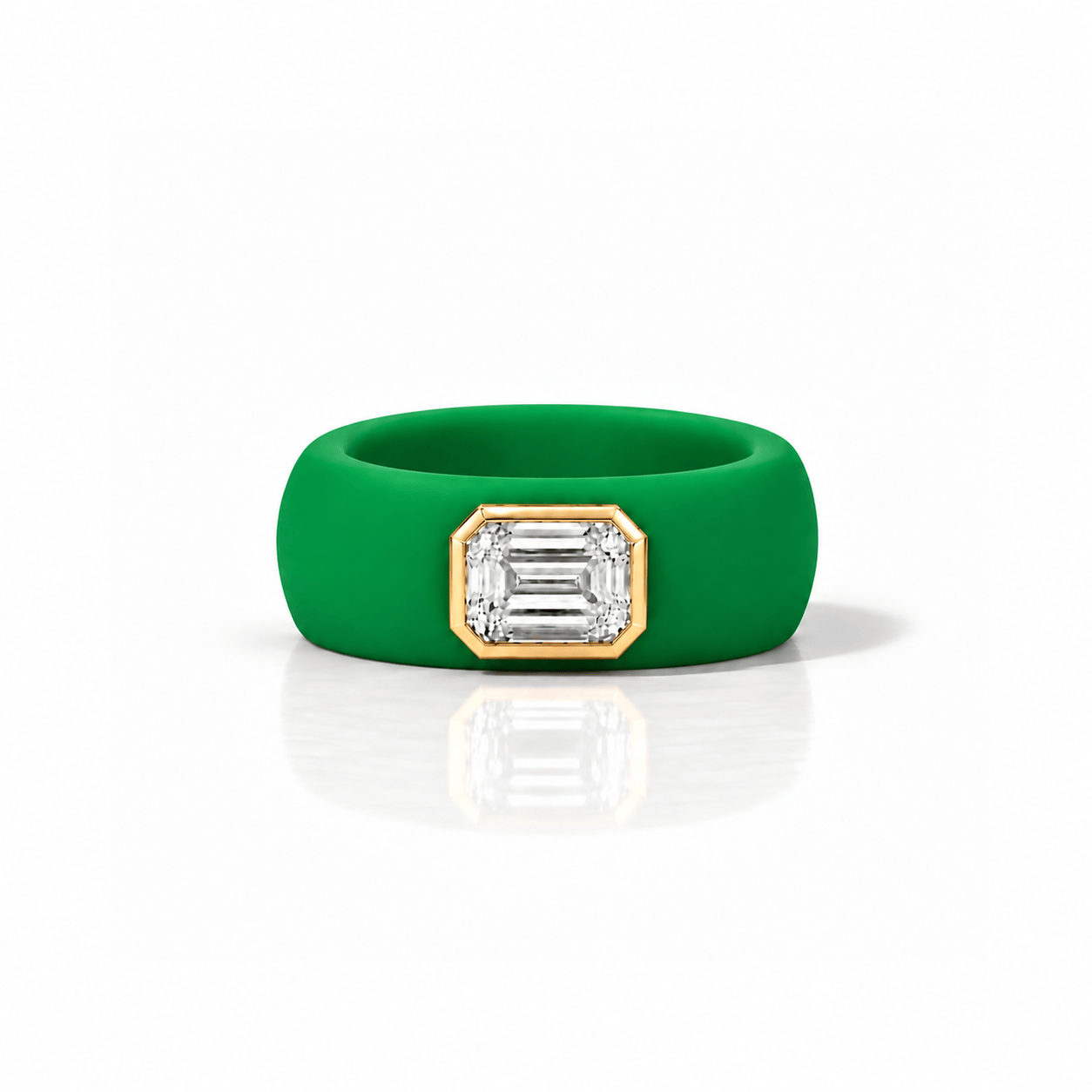 Rings 14K gold Silicone Stretch Bezel Set Emerald Cut Diamond Ring, 1-1.2 cts , Lab Grown