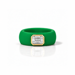 Rings 14K gold Silicone Stretch Bezel Set Emerald Cut Diamond Ring, 1-1.2 cts , Lab Grown