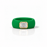 Rings 14K gold Silicone Stretch Bezel Set Emerald Cut Diamond Ring, 1-1.2 cts , Lab Grown