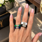 Rings 14K gold Silicone Stretch Bezel Set Emerald Cut Diamond Ring, 1-1.2 cts , Lab Grown, 5.7 mm Band