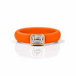 Rings 14K gold Silicone Stretch Bezel Set Emerald Cut Diamond Ring, 1-1.2 cts , Lab Grown, 5.7 mm Band