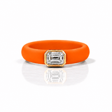 Rings 14K gold Silicone Stretch Bezel Set Emerald Cut Diamond Ring, 1-1.2 cts , Lab Grown, 5.7 mm Band