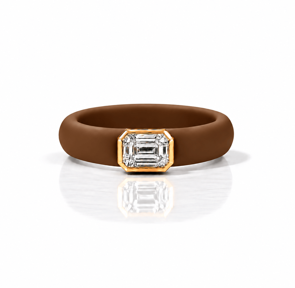 Rings 14K gold Silicone Stretch Bezel Set Emerald Cut Diamond Ring, 1-1.2 cts , Lab Grown, 5.7 mm Band