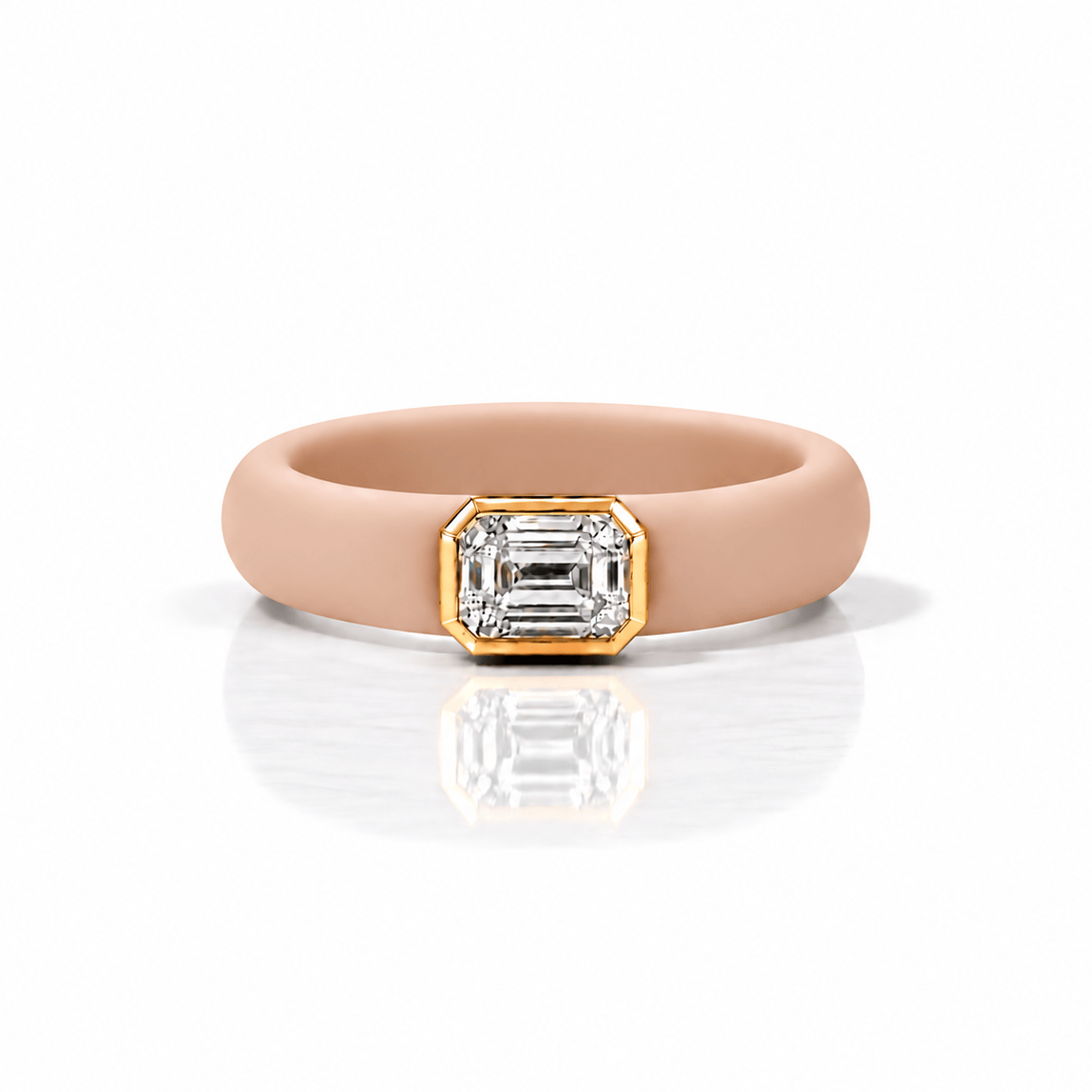 Rings 14K gold Silicone Stretch Bezel Set Emerald Cut Diamond Ring, 1-1.2 cts , Lab Grown, 5.7 mm Band