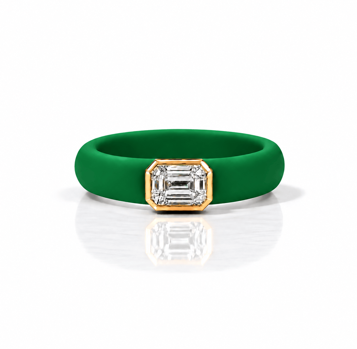 Rings 14K gold Silicone Stretch Bezel Set Emerald Cut Diamond Ring, 1-1.2 cts , Lab Grown, 5.7 mm Band