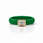 Rings 14K gold Silicone Stretch Bezel Set Emerald Cut Diamond Ring, 1-1.2 cts , Lab Grown, 5.7 mm Band