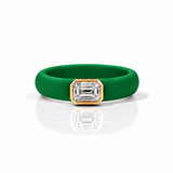 Rings 14K gold Silicone Stretch Bezel Set Emerald Cut Diamond Ring, 1-1.2 cts , Lab Grown, 5.7 mm Band